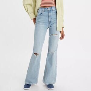 Levi's 70's Ultra High Rise Distressed Flare Leg Denim Jeans Light Wash Blue 26
